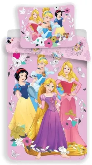 1: Prinsesse juniorsengetøj 100x140 cm - Disney prinsesser sengesæt  - 2 i 1 - 100% bomuld